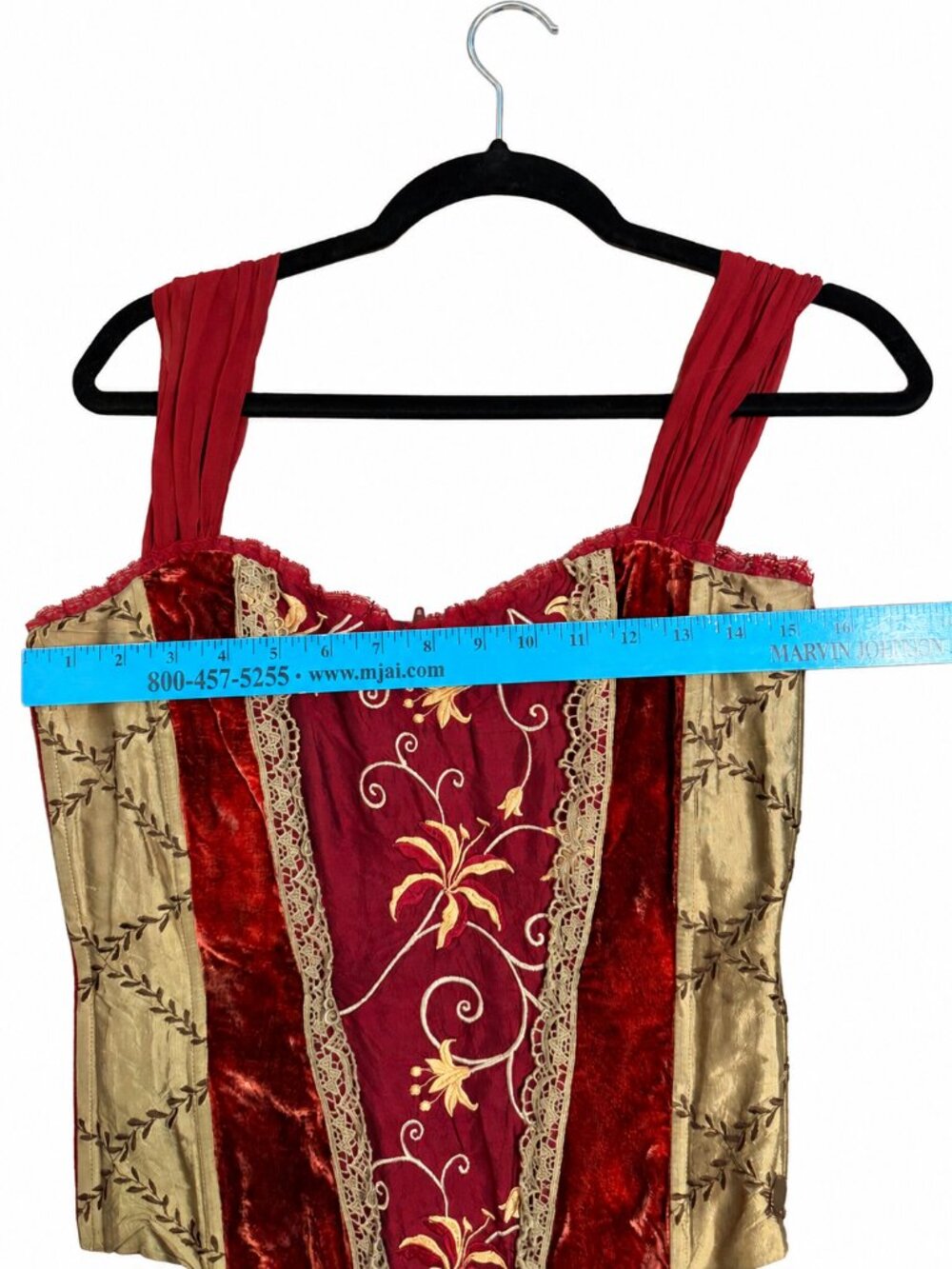 Hale Bob Silk Embroidered Bustier Corset Burgundy Olive M Whimsigoth - Picture 8 of 9